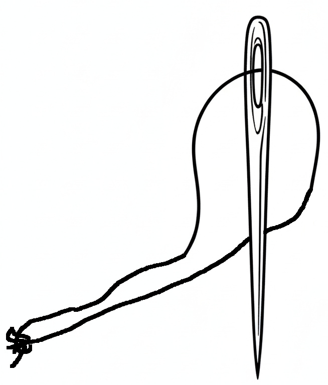 Double-threaded needle illustration.
