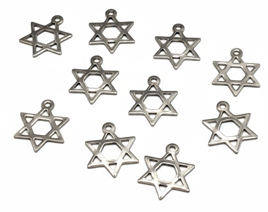 Stainless steel Jewish star pendants.