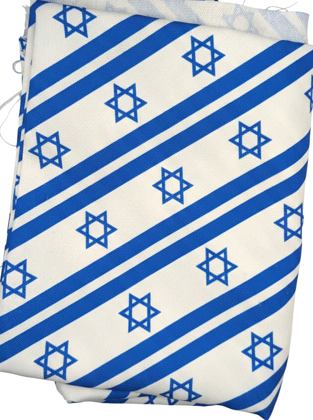 Israeli flag striped canvas fabric, folded into a rough rectangle.